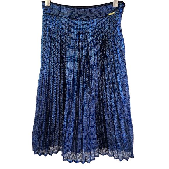 Guess Pleated Sequin Midi Skirt Blue 27 / US 4 | Holiday Glam - Picture 4 of 8